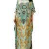 image:imageGypsie Blu Plus Size Satin Silk Printed Caftan Dress Stylish Maxi Kimono Dress Loose Flowing Gown for Women Party Resort WearMint Green Tribal