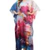 image:imageGypsie Blu Plus Size Satin Silk Printed Caftan Dress Stylish Maxi Kimono Dress Loose Flowing Gown for Women Party Resort WearWhite  Light Blue