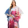 image:imageGypsie Blu Plus Size Satin Silk Printed Caftan Dress Stylish Maxi Kimono Dress Loose Flowing Gown for Women Party Resort WearWhite  Light Blue