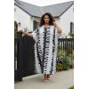 image:imageGypsie Blu Polyester Womens Plus Size Printed Caftan Maxi Dress Bathing Suit CoverUp Loose Fit Summer Casual Outings WearBlack  White