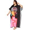 image:imageGypsie Blu Polyester Womens Plus Size Printed Caftan Maxi Dress Bathing Suit CoverUp Loose Fit Summer Casual Outings WearBlack