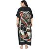 image:imageGypsie Blu Polyester Womens Plus Size Printed Caftan Maxi Dress Bathing Suit CoverUp Loose Fit Summer Casual Outings WearBlack Tribal