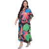 image:imageGypsie Blu Polyester Womens Plus Size Printed Caftan Maxi Dress Bathing Suit CoverUp Loose Fit Summer Casual Outings WearBlack Tropical Floral