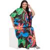 image:imageGypsie Blu Polyester Womens Plus Size Printed Caftan Maxi Dress Bathing Suit CoverUp Loose Fit Summer Casual Outings WearBlack Tropical Floral