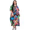 image:imageGypsie Blu Polyester Womens Plus Size Printed Caftan Maxi Dress Bathing Suit CoverUp Loose Fit Summer Casual Outings WearBlack Tropical Floral