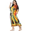 image:imageGypsie Blu Polyester Womens Plus Size Printed Caftan Maxi Dress Bathing Suit CoverUp Loose Fit Summer Casual Outings WearBright Yellow