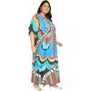 image:imageGypsie Blu Polyester Womens Plus Size Printed Caftan Maxi Dress Bathing Suit CoverUp Loose Fit Summer Casual Outings WearCyan