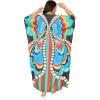 image:imageGypsie Blu Polyester Womens Plus Size Printed Caftan Maxi Dress Bathing Suit CoverUp Loose Fit Summer Casual Outings WearCyan