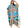 image:imageGypsie Blu Polyester Womens Plus Size Printed Caftan Maxi Dress Bathing Suit CoverUp Loose Fit Summer Casual Outings WearCyan