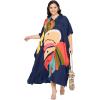 image:imageGypsie Blu Polyester Womens Plus Size Printed Caftan Maxi Dress Bathing Suit CoverUp Loose Fit Summer Casual Outings WearDeep Navy Blue