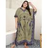 image:imageGypsie Blu Polyester Womens Plus Size Printed Caftan Maxi Dress Bathing Suit CoverUp Loose Fit Summer Casual Outings WearOlive Green