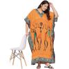 image:imageGypsie Blu Polyester Womens Plus Size Printed Caftan Maxi Dress Bathing Suit CoverUp Loose Fit Summer Casual Outings WearOrange Tribal