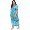 image:imageGypsie Blu Polyester Womens Plus Size Printed Caftan Maxi Dress Bathing Suit CoverUp Loose Fit Summer Casual Outings WearTurquoise Blue