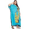 image:imageGypsie Blu Polyester Womens Plus Size Printed Caftan Maxi Dress Bathing Suit CoverUp Loose Fit Summer Casual Outings WearTurquoise Lady Tribal