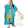 image:imageGypsie Blu Polyester Womens Plus Size Printed Caftan Maxi Dress Bathing Suit CoverUp Loose Fit Summer Casual Outings WearTurquoise Lady Tribal