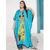 image:imageGypsie Blu Polyester Womens Plus Size Printed Caftan Maxi Dress Bathing Suit CoverUp Loose Fit Summer Casual Outings WearTurquoise Lady Tribal