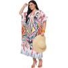 image:imageGypsie Blu Polyester Womens Plus Size Printed Caftan Maxi Dress Bathing Suit CoverUp Loose Fit Summer Casual Outings WearWhite Abstract