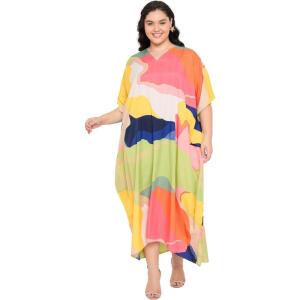 image:imageGypsie Blu Polyester Womens Plus Size Printed Caftan Maxi Dress Bathing Suit CoverUp Loose Fit Summer Casual Outings WearAbstract