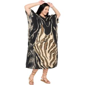 image:imageGypsie Blu Polyester Womens Plus Size Printed Caftan Maxi Dress Bathing Suit CoverUp Loose Fit Summer Casual Outings WearBlack  Beige Leopard