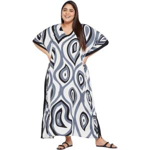 image:imageGypsie Blu Polyester Womens Plus Size Printed Caftan Maxi Dress Bathing Suit CoverUp Loose Fit Summer Casual Outings WearBlack Abstract Caftans