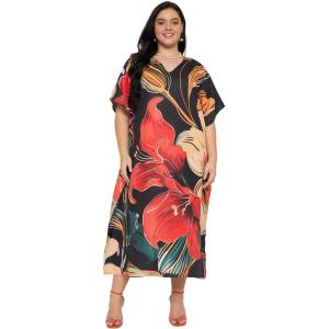 image:imageGypsie Blu Polyester Womens Plus Size Printed Caftan Maxi Dress Bathing Suit CoverUp Loose Fit Summer Casual Outings WearBlack Floral
