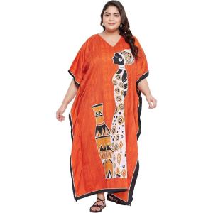 image:imageGypsie Blu Polyester Womens Plus Size Printed Caftan Maxi Dress Bathing Suit CoverUp Loose Fit Summer Casual Outings WearBurnt Orange