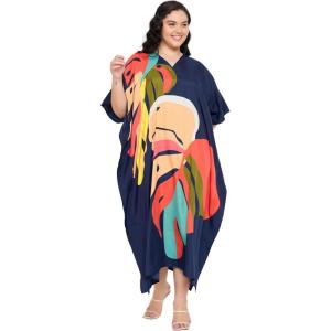 image:imageGypsie Blu Polyester Womens Plus Size Printed Caftan Maxi Dress Bathing Suit CoverUp Loose Fit Summer Casual Outings WearDeep Navy Blue