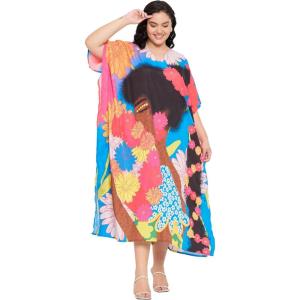 image:imageGypsie Blu Polyester Womens Plus Size Printed Caftan Maxi Dress Bathing Suit CoverUp Loose Fit Summer Casual Outings WearMulticolour Lady Print