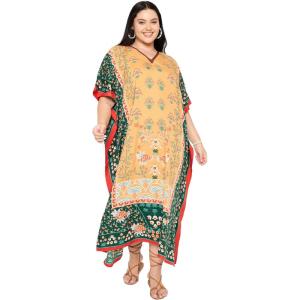 image:imageGypsie Blu Polyester Womens Plus Size Printed Caftan Maxi Dress Bathing Suit CoverUp Loose Fit Summer Casual Outings WearMustard Yellow  Dark Green