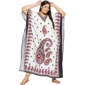 image:imageGypsie Blu Polyester Womens Plus Size Printed Caftan Maxi Dress Bathing Suit CoverUp Loose Fit Summer Casual Outings WearOffwhite