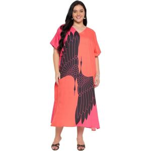 image:imageGypsie Blu Polyester Womens Plus Size Printed Caftan Maxi Dress Bathing Suit CoverUp Loose Fit Summer Casual Outings WearTangerinered