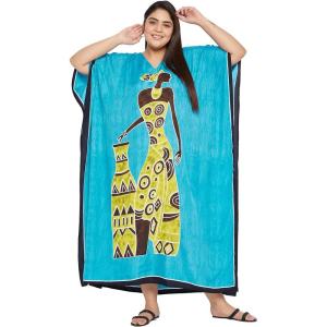 image:imageGypsie Blu Polyester Womens Plus Size Printed Caftan Maxi Dress Bathing Suit CoverUp Loose Fit Summer Casual Outings WearTurquoise Lady Tribal