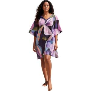 image:imageGypsie Blu Cotton Silk Printed Short Caftan Dress Stylish Tunic Top Party Outing Wear Loose Fit Summer Casual Boho for WomenDeep Navy Blue