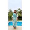 image:imageGypsie Blu Women Caftan Dress Plus Size Satin Silk Printed Beach Cover Up Maxi Dresses Kimono Sleeve for Holidays Lounge WearSoft Aqua Blue