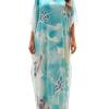 image:imageGypsie Blu Women Caftan Dress Plus Size Satin Silk Printed Beach Cover Up Maxi Dresses Kimono Sleeve for Holidays Lounge WearSoft Aqua Blue