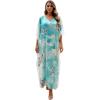 image:imageGypsie Blu Women Caftan Dress Plus Size Satin Silk Printed Beach Cover Up Maxi Dresses Kimono Sleeve for Holidays Lounge WearSoft Aqua Blue