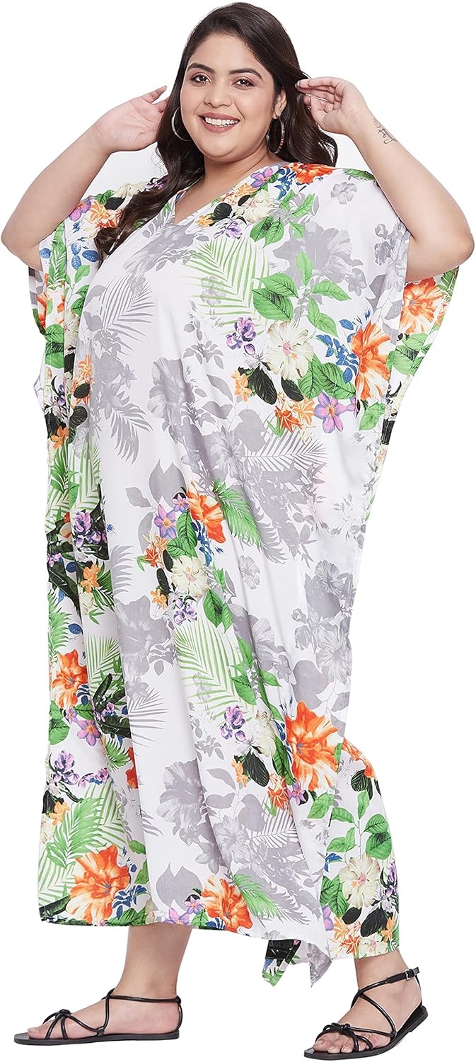 image:imageGypsie Blu Caftans for Women Plus Size Polyester Maxi Beach Dresses Bathing Suit Long Kaftan Swimsuit Coverup House DressMulti Color Floral Print