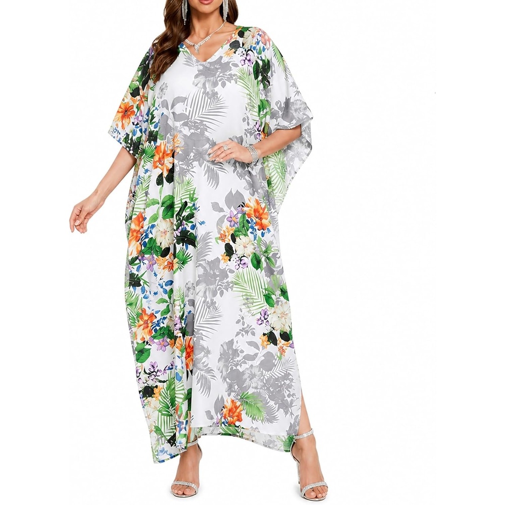 image:imageGypsie Blu Caftans for Women Plus Size Polyester Maxi Beach Dresses Bathing Suit Long Kaftan Swimsuit Coverup House DressMulti Color Floral Print