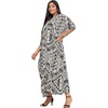 image:imageGypsie Blu Womens Plus Size Printed Caftan Maxi Dress Beach Cover Up Summer Dress VNeck Kimono Sleeve Lounge WearBlack  Beige