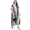 image:imageGypsie Blu Womens Plus Size Printed Caftan Maxi Dress Beach Cover Up Summer Dress VNeck Kimono Sleeve Lounge WearBlack  White