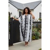 image:imageGypsie Blu Womens Plus Size Printed Caftan Maxi Dress Beach Cover Up Summer Dress VNeck Kimono Sleeve Lounge WearBlack  White