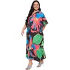 image:imageGypsie Blu Womens Plus Size Printed Caftan Maxi Dress Beach Cover Up Summer Dress VNeck Kimono Sleeve Lounge WearBlack Tropical Floral