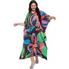 image:imageGypsie Blu Womens Plus Size Printed Caftan Maxi Dress Beach Cover Up Summer Dress VNeck Kimono Sleeve Lounge WearBlack Tropical Floral