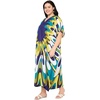 image:imageGypsie Blu Womens Plus Size Printed Caftan Maxi Dress Beach Cover Up Summer Dress VNeck Kimono Sleeve Lounge WearBlue  White