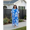 image:imageGypsie Blu Womens Plus Size Printed Caftan Maxi Dress Beach Cover Up Summer Dress VNeck Kimono Sleeve Lounge WearBlue