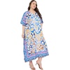 image:imageGypsie Blu Womens Plus Size Printed Caftan Maxi Dress Beach Cover Up Summer Dress VNeck Kimono Sleeve Lounge WearBlue Abstract Print