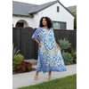 image:imageGypsie Blu Womens Plus Size Printed Caftan Maxi Dress Beach Cover Up Summer Dress VNeck Kimono Sleeve Lounge WearBlue Abstract Print