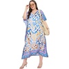 image:imageGypsie Blu Womens Plus Size Printed Caftan Maxi Dress Beach Cover Up Summer Dress VNeck Kimono Sleeve Lounge WearBlue Abstract Print