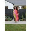image:imageGypsie Blu Womens Plus Size Printed Caftan Maxi Dress Beach Cover Up Summer Dress VNeck Kimono Sleeve Lounge WearBright Pink  Orange