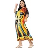 image:imageGypsie Blu Womens Plus Size Printed Caftan Maxi Dress Beach Cover Up Summer Dress VNeck Kimono Sleeve Lounge WearBright Yellow